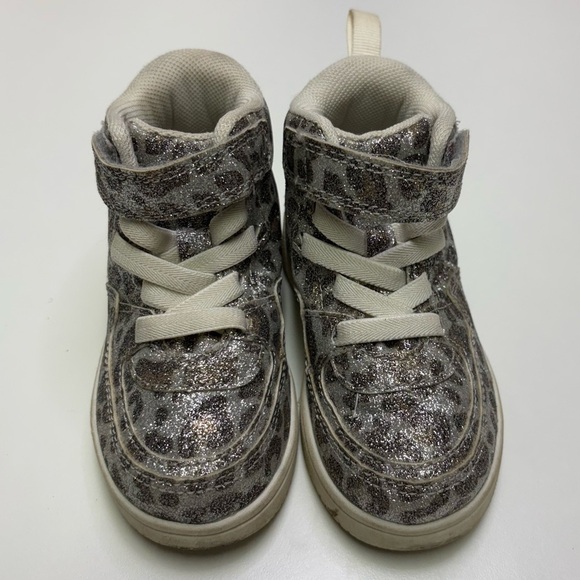 2/10$ H&M Toddler Girls 4/5 High Top Sparkle Chetah Print Sneaker Shoe Lace Up - Picture 2 of 7